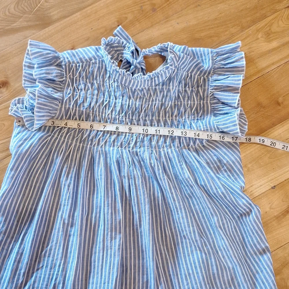 Anthropologie Uli Ruffle Flutter Sleeve Striped Cotton Blouse XS - Picture 11 of 12